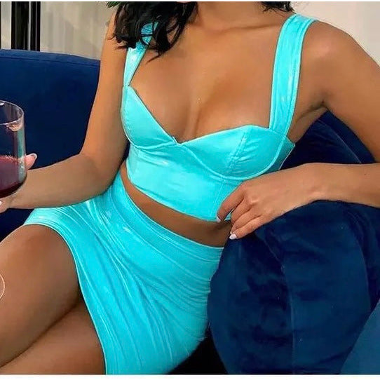 FAUX LEATHER BLUE CROP