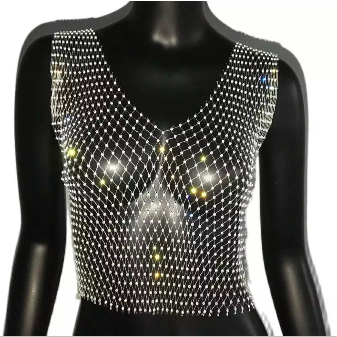 MESH GEMSTONE V-NECK