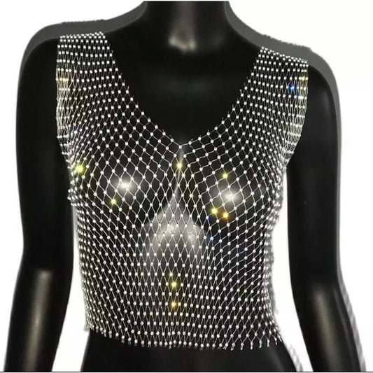 MESH GEMSTONE V-NECK